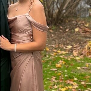 Chic Off-Shoulder Satin Bridesmaid or Wedding Guest Dress